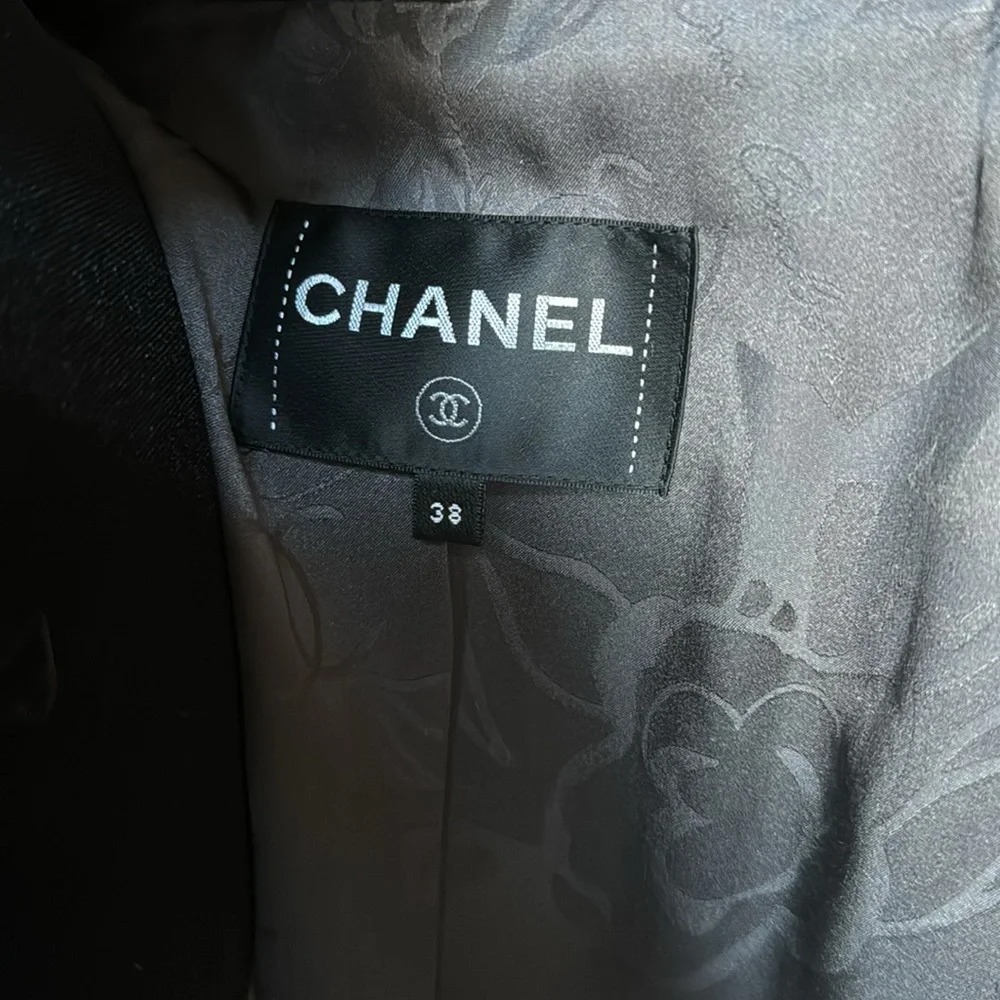 Chanel gray pinstripe wool coat jacket double breasted Hamburg trench gray sz 38